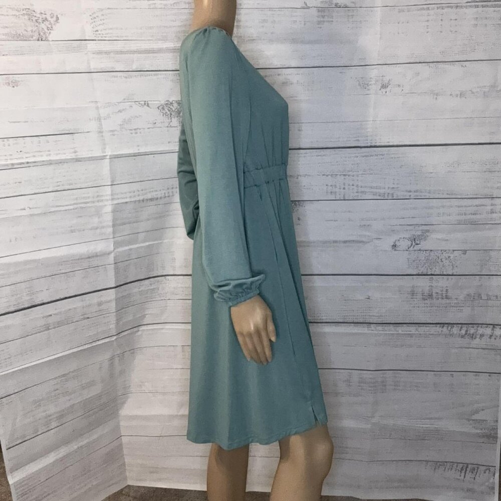 NWOT Green Button Up High Waist Long Sleeve Dress - Picture 3 of 6